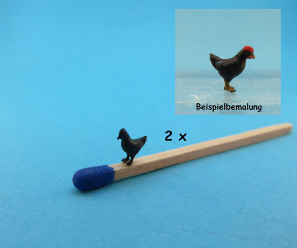 2 schwarze Hühner ca. H 0,6 cm (1:87)